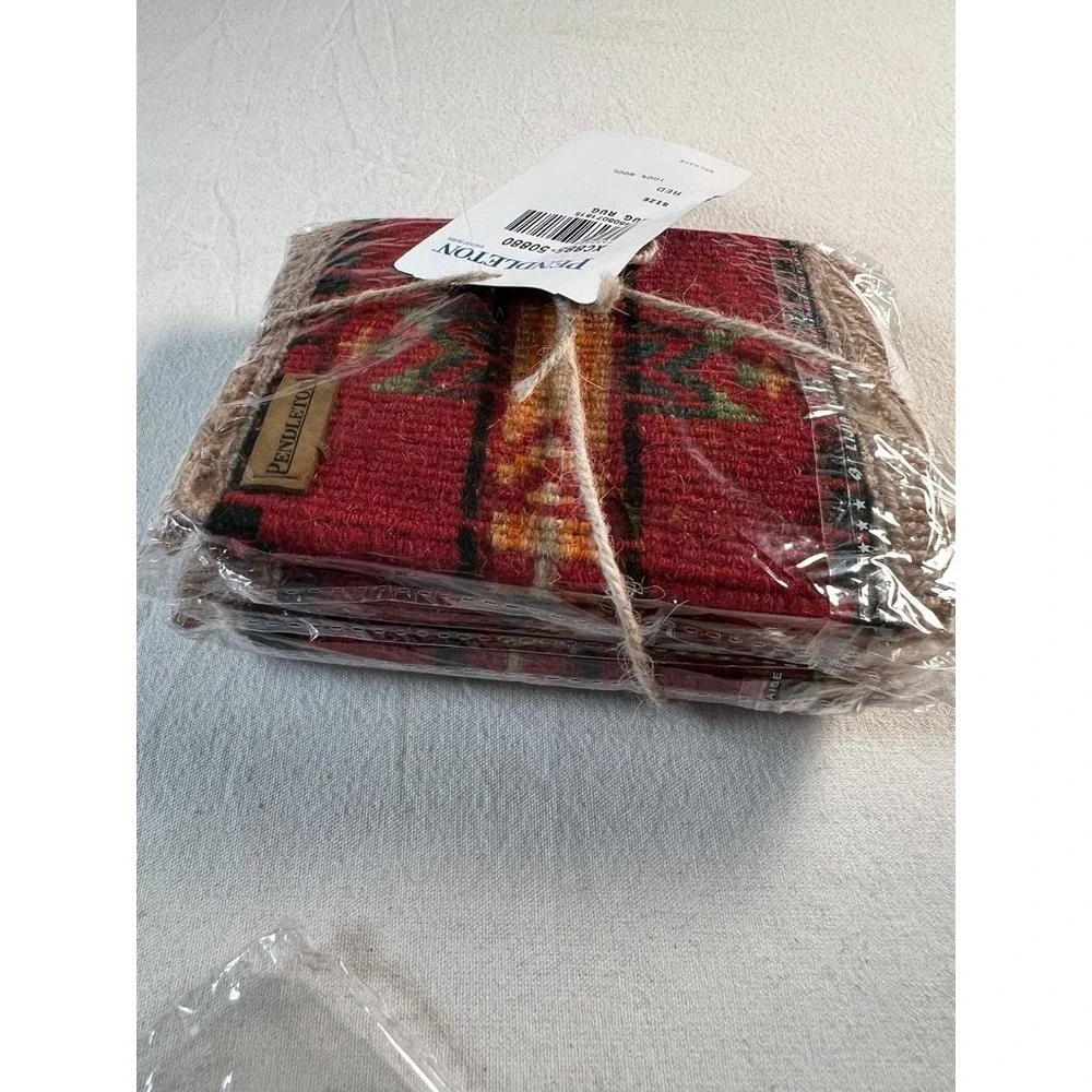 New Vintage Pendleton Set of 4 Woven Loomed Wool Coaster Rug Matts 6